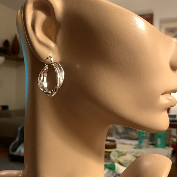 ABSTRACT MULTIDIMENSIONAL STERLING SILVER 925 TRIPLE INTERTWINED HOOPS. - Picture 6 of 14